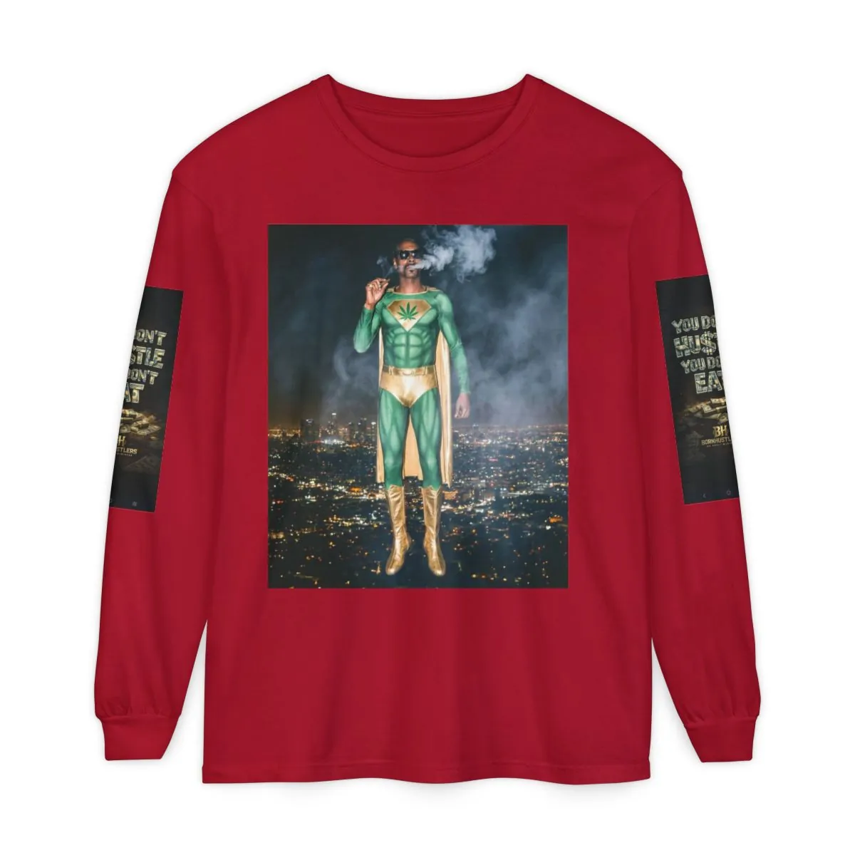 Long Sleeve Tee — Smoky City Superhero Graphic