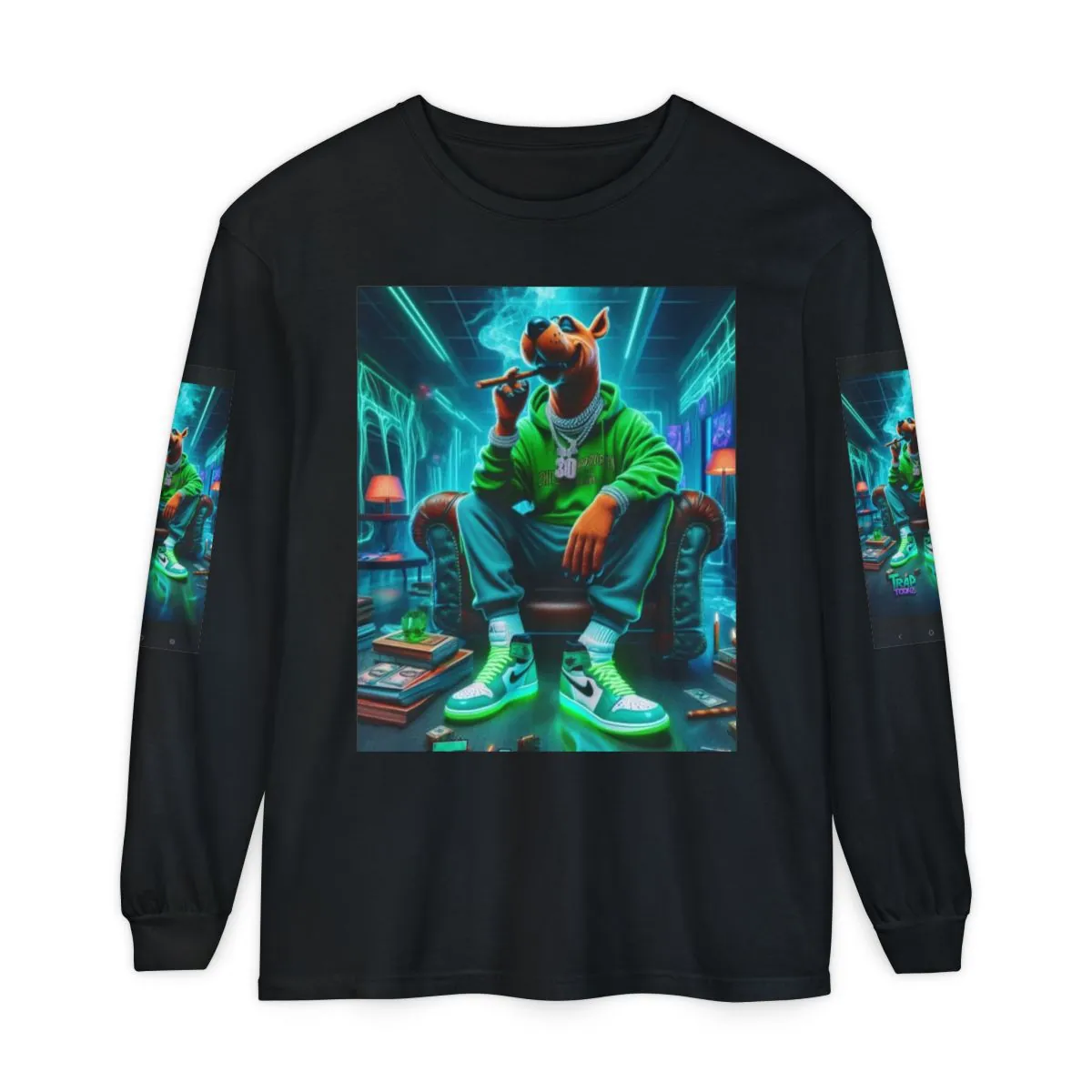 Streetwear Graphic Long Sleeve Tee — Cool Dog Smoking Design