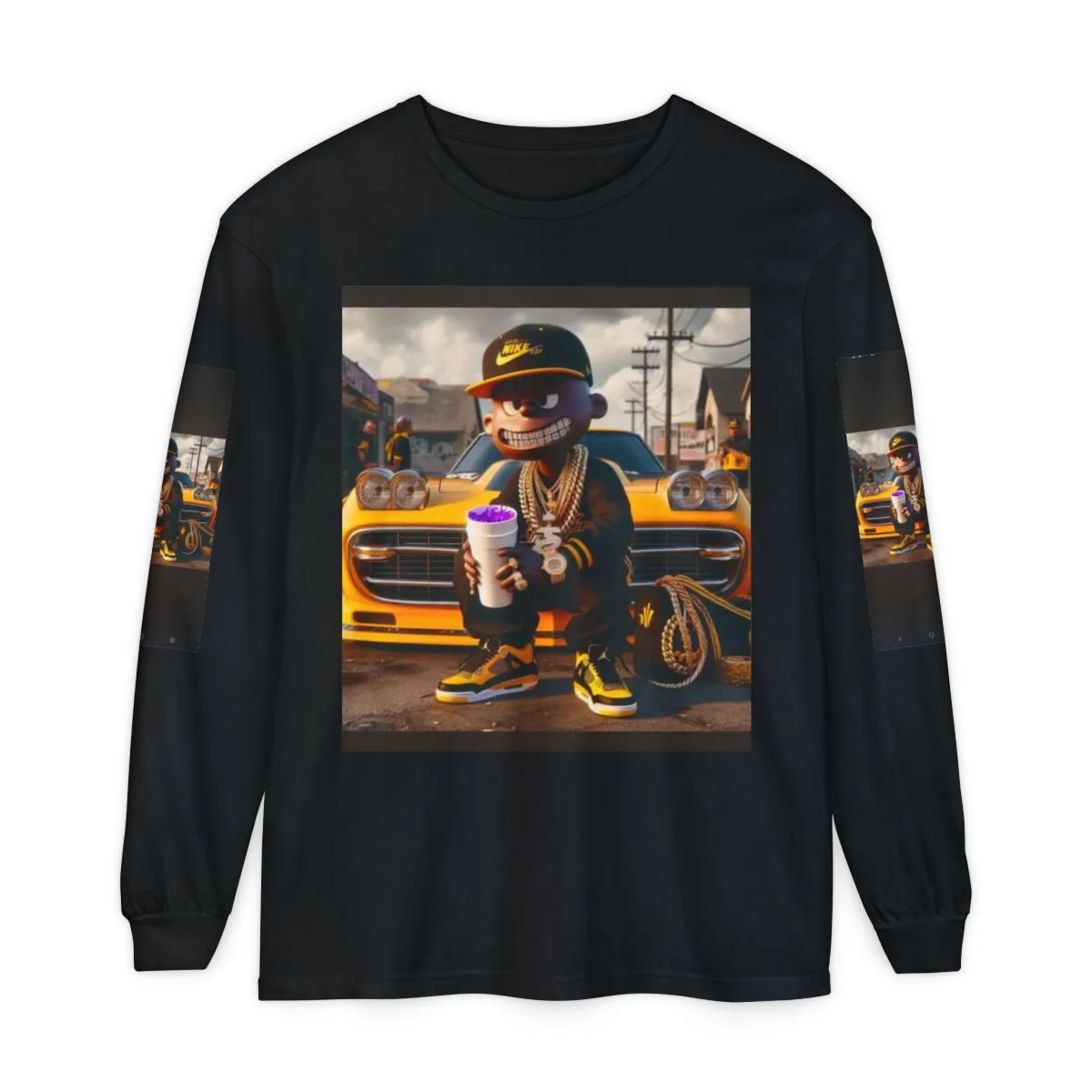 Streetwear Long Sleeve Tee — Cartoon Car Enthusiast Graphic