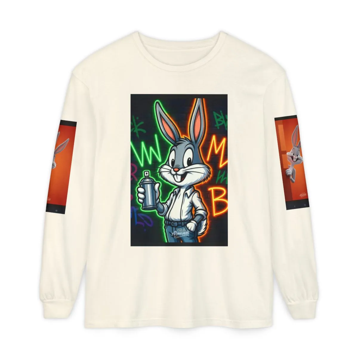 Graffiti Bunny Long Sleeve Tee — Neon Street Art Rabbit Graphic
