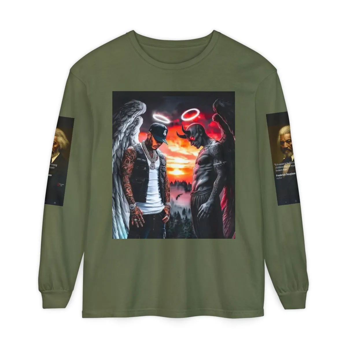 Angel vs Demon Long Sleeve T‑Shirt — "Prayer is the key to heaven" Graphic