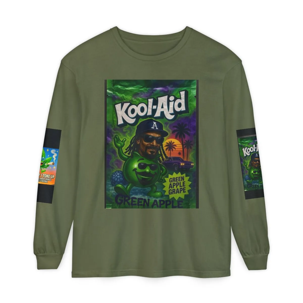 Green Apple Kool-Aid Cannabis Graphic Long Sleeve Tee