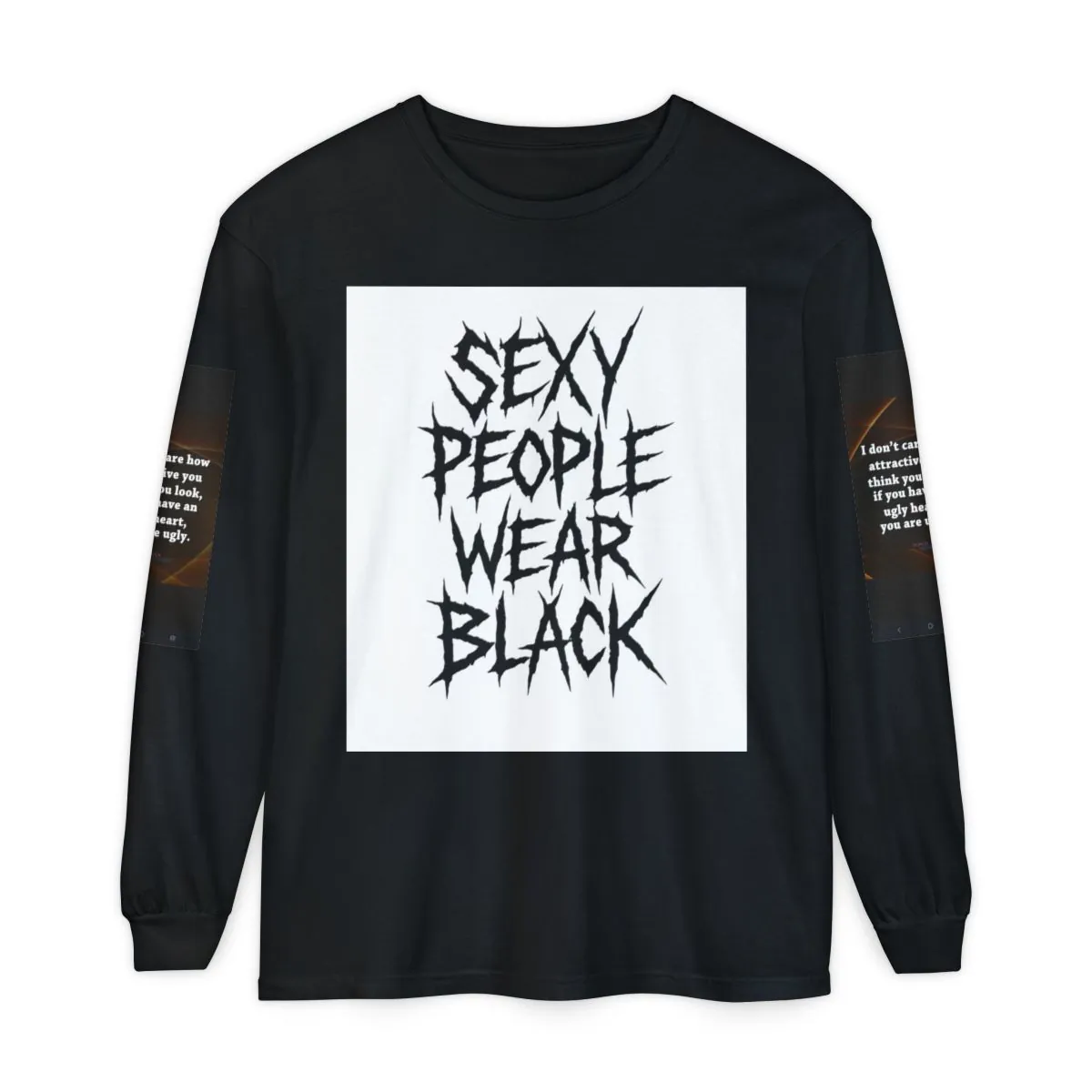 Long Sleeve Tee — “Sexy People Wear Black” Graphic with Couple Illustration