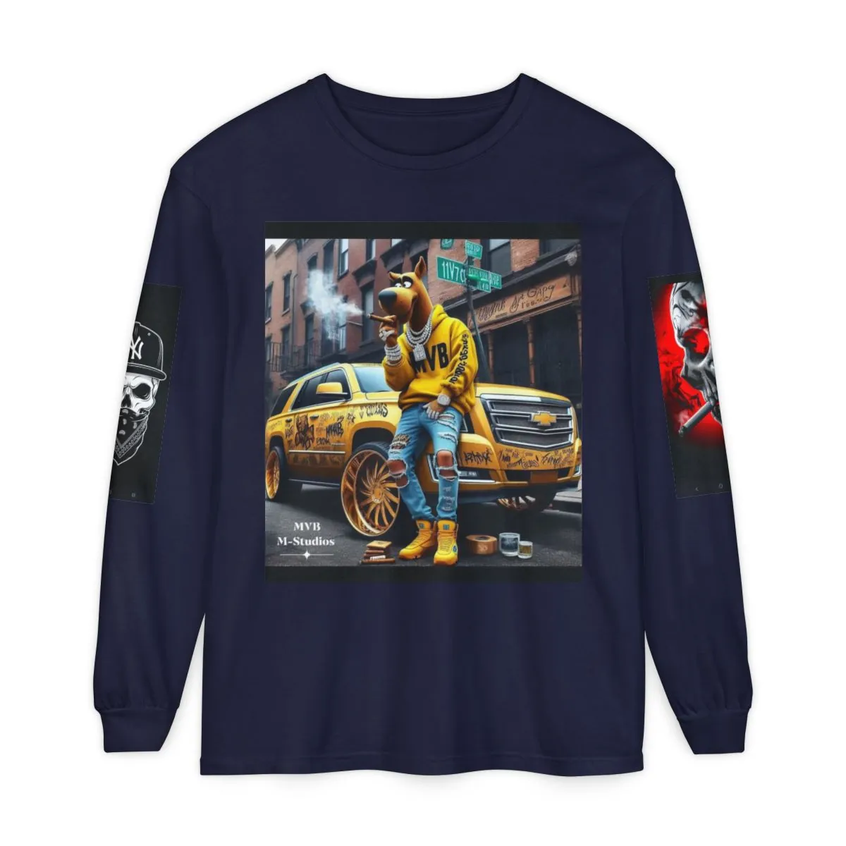Streetwear Long Sleeve Tee — Neon Dreadlock Character Graphic