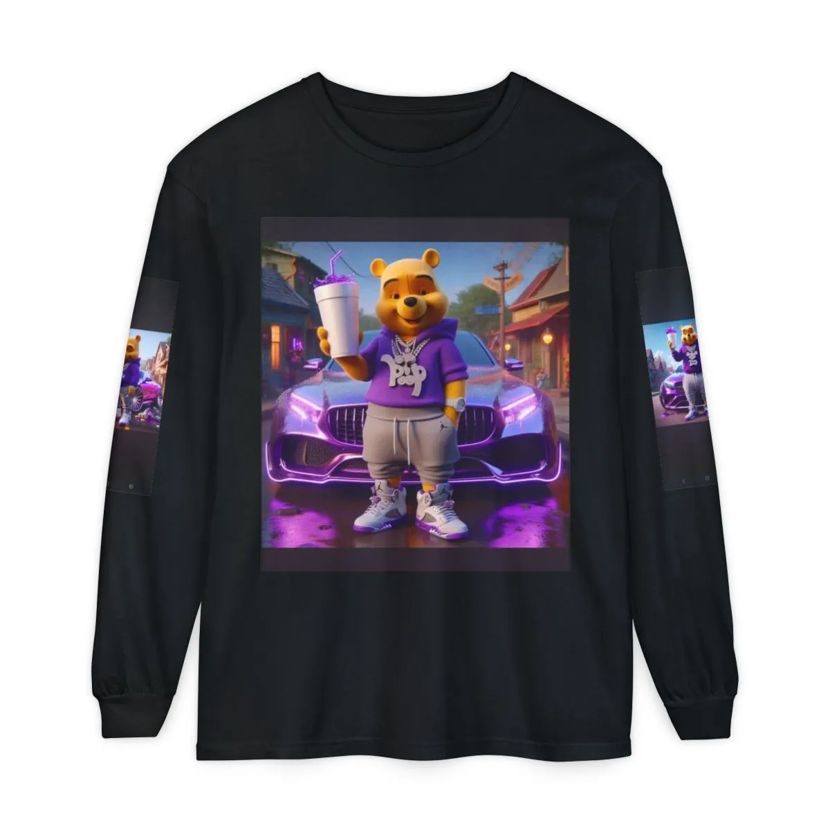 Bear Streetwear Long Sleeve Tee — 'Pooh' Purple Car Graphic