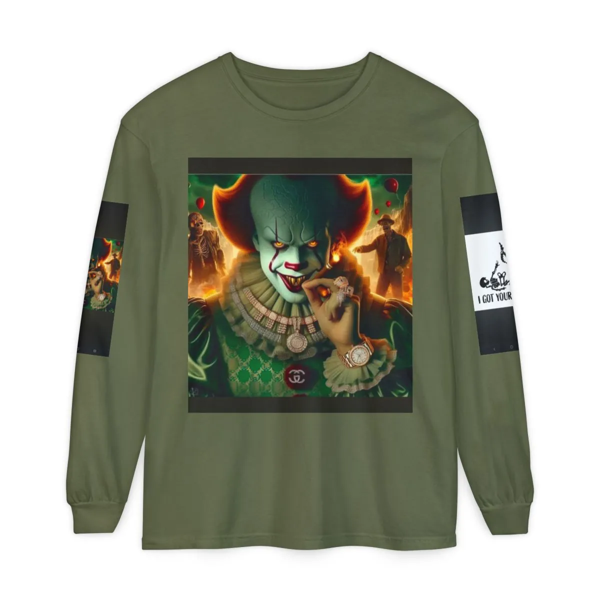 Horror Clown Long Sleeve Tee — "I Got Your Back" Skeleton Back Print