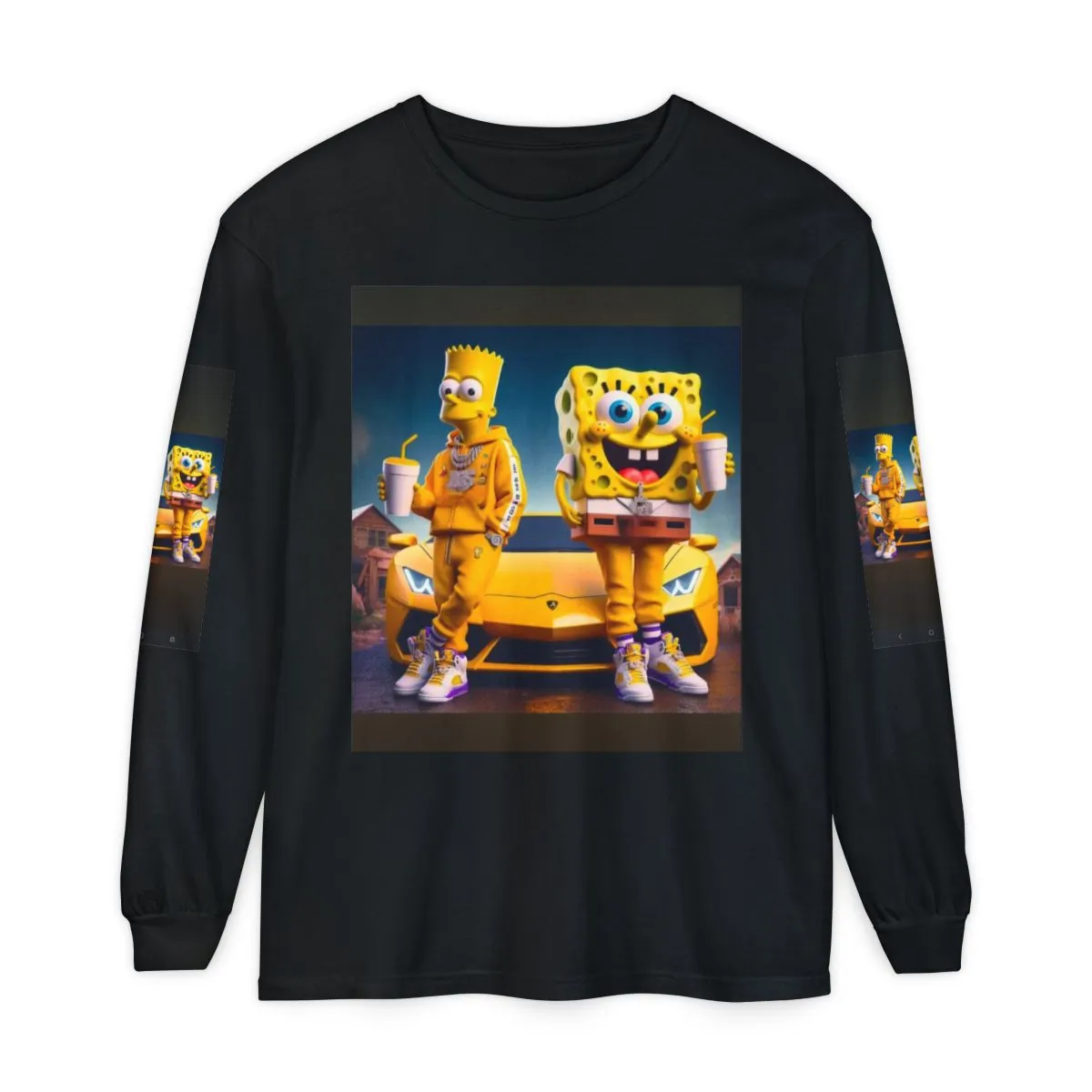 Yellow Cartoon Duo Long Sleeve Tee — Streetwear Graphic Shirt