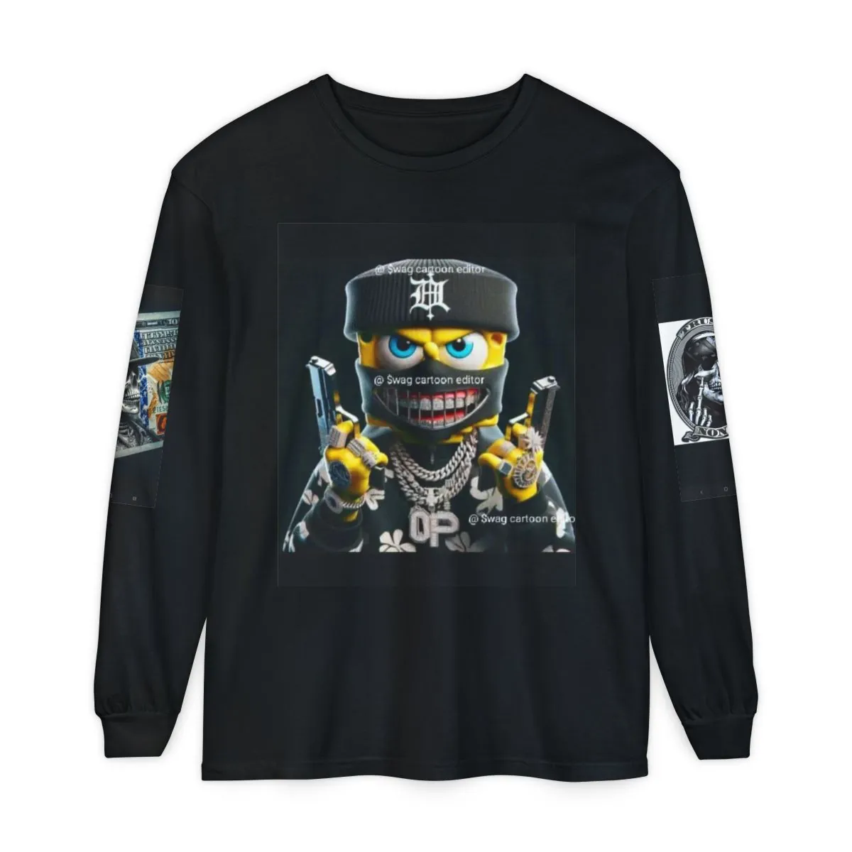 Streetwear Long Sleeve Tee — Grinning Emoji Gangster Graphic