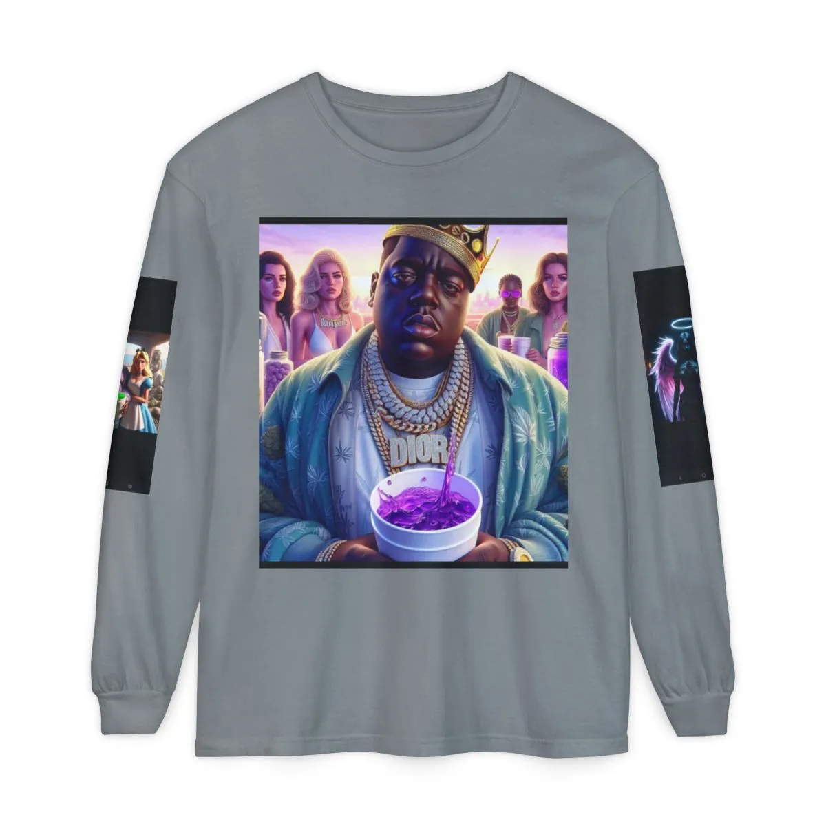 Street Art Long Sleeve Tee — Neon Angel & Vintage Hip-Hop Portrait
