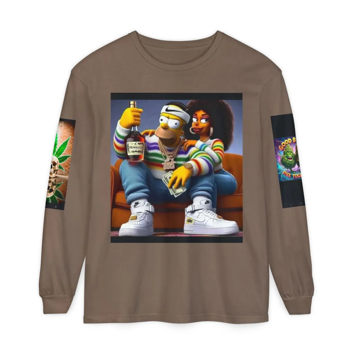 Long Sleeve T‑Shirt — Retro Cartoon Couples Smoking Graphic
