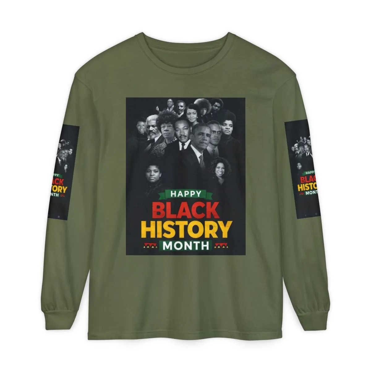 Black History Month Long Sleeve T-Shirt — "Happy Black History Month" Graphic