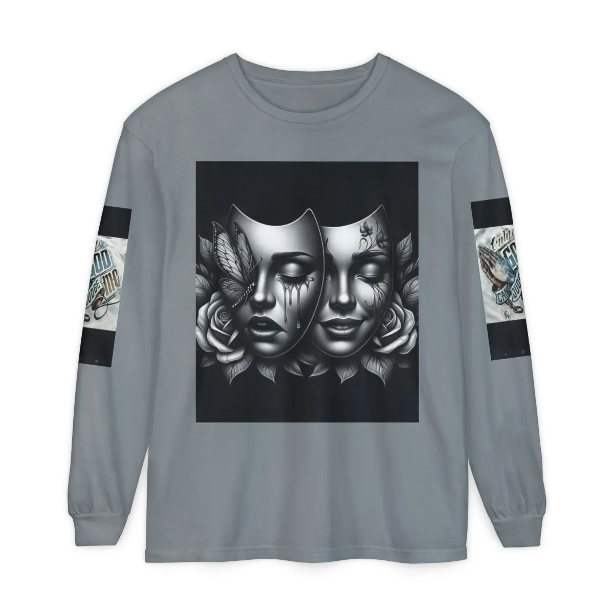 Long Sleeve T-Shirt — Chicano Mask & Rose Tattoo Art Graphic