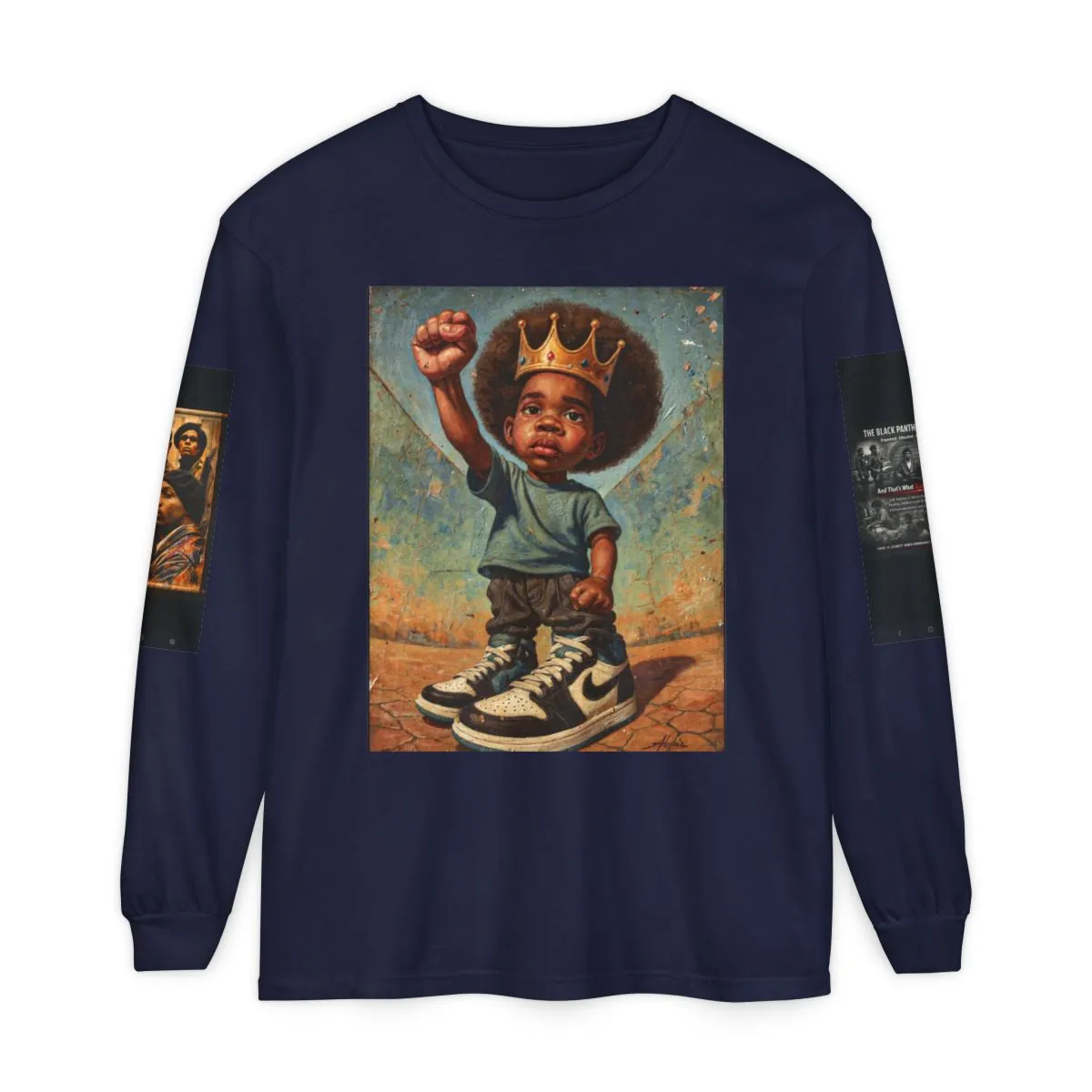 King Kid Long Sleeve Tee — Retro Crowned Boy Graphic