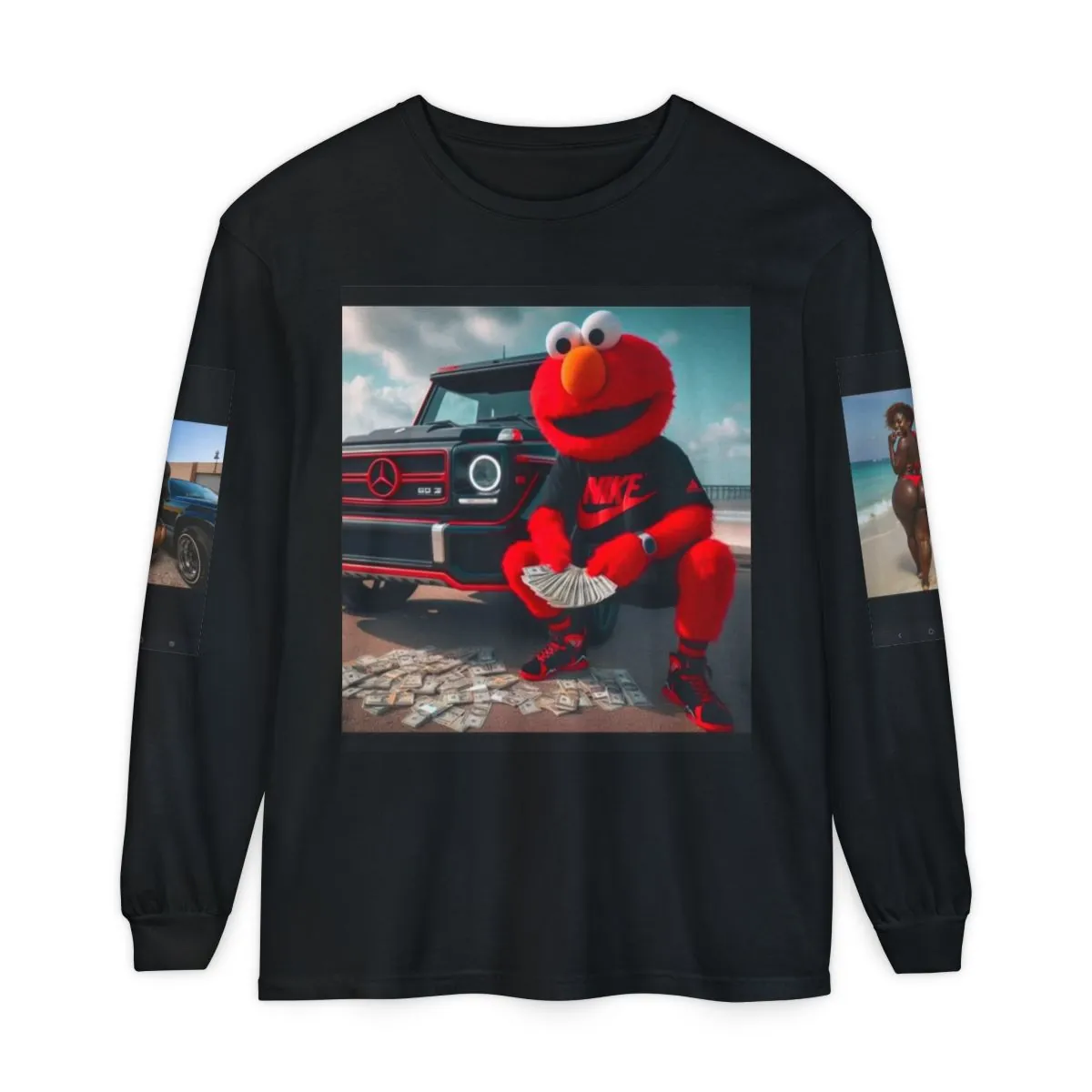 Elmo Streetwear Long Sleeve Tee — 'Nike' Mascot Money Graphic