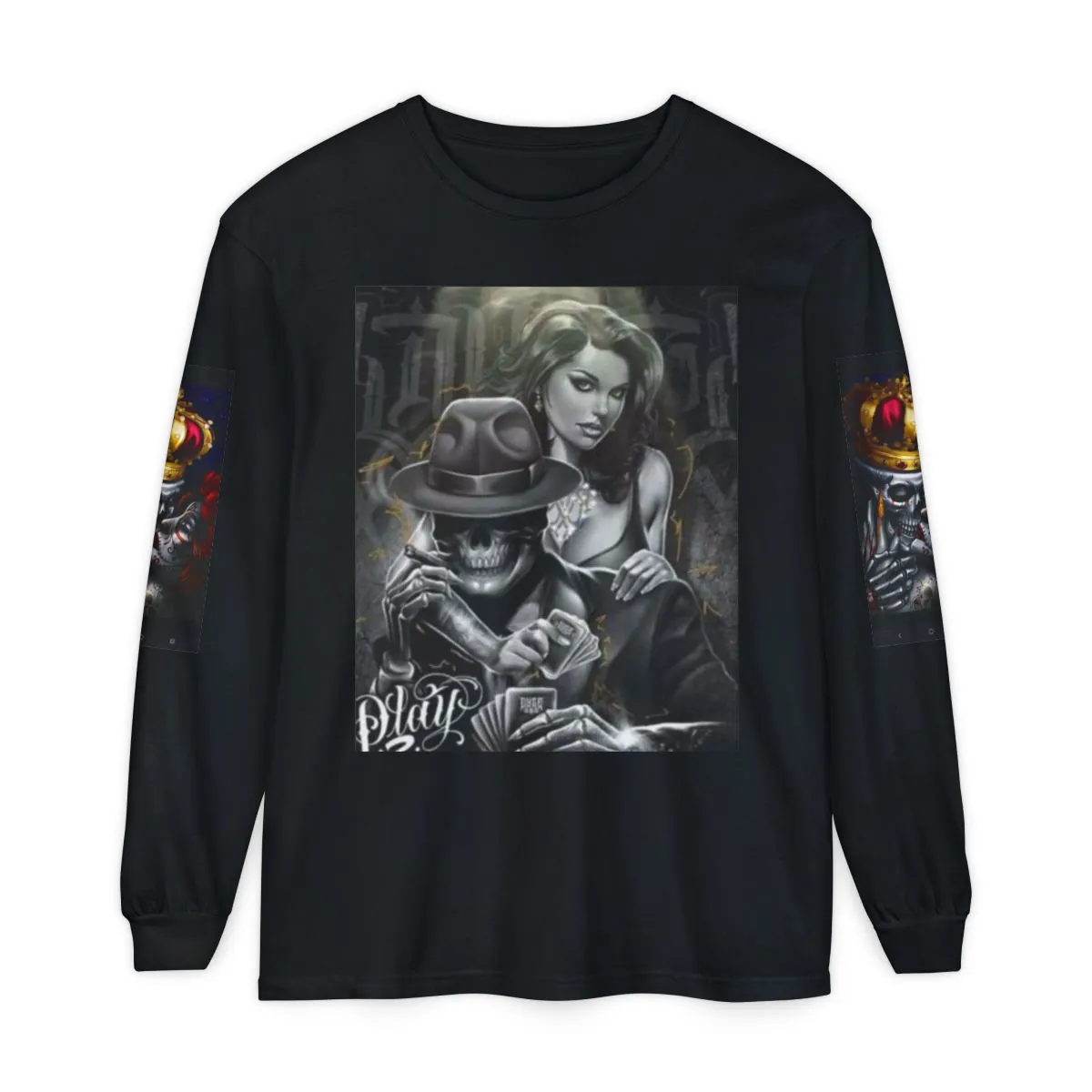 Gangster Art Long Sleeve Tee — Noir Poker Scene Graphic Shirt