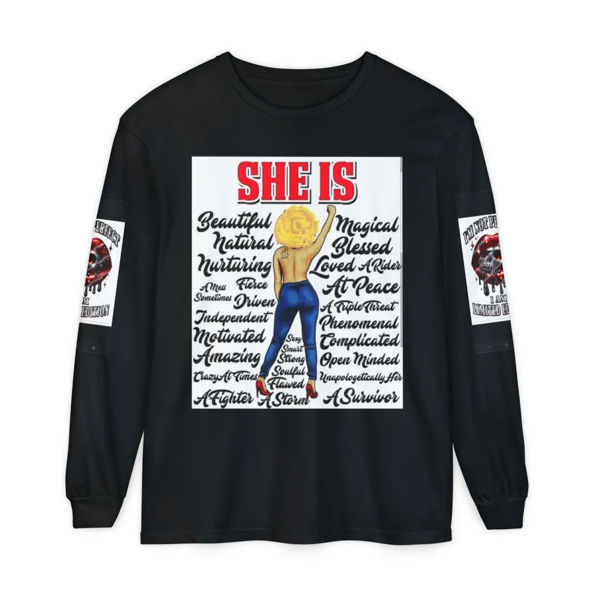 She Is Empowered Long Sleeve Tee — Black Woman Pride Graphic