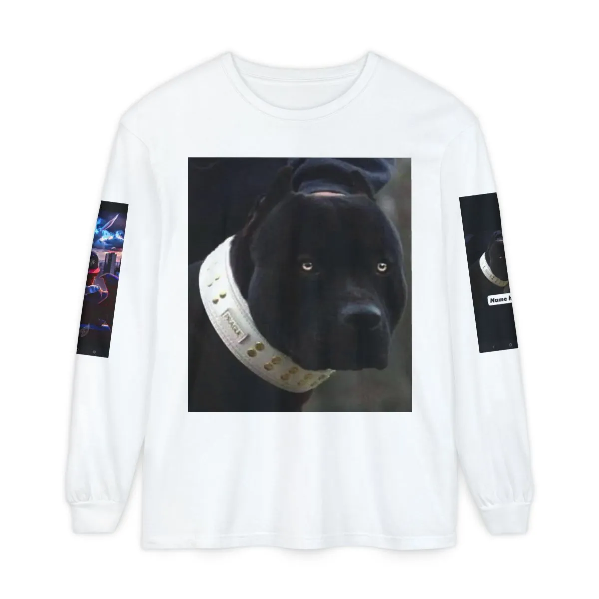 Streetwear Long Sleeve T-Shirt — Urban Nightlife Graphics with Black Pitbull Photo