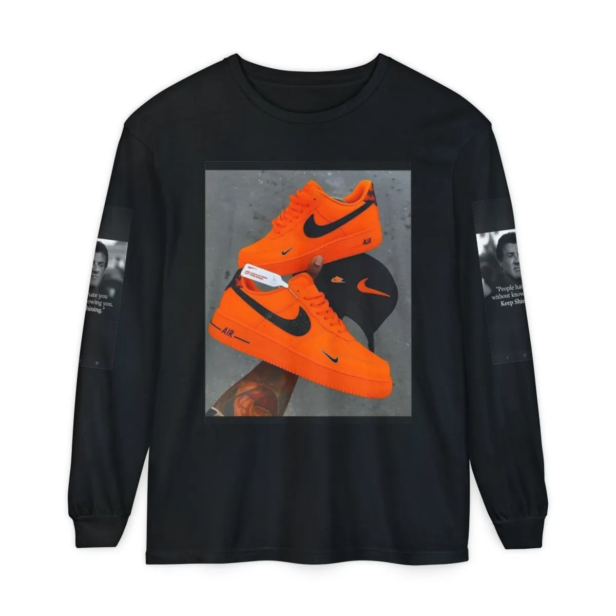 Make Shit Happen Long Sleeve Tee — Bold Red Graphic Sneakers & Motivational Back Print