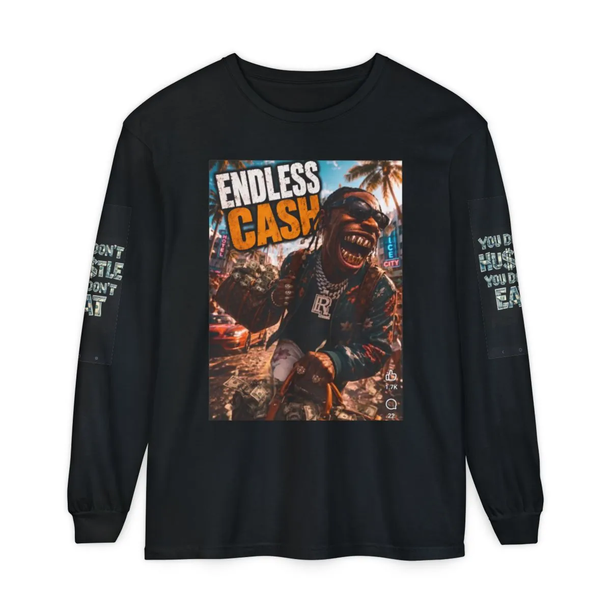 Endless Cash Graphic Long Sleeve Tee — "Who Jah Bless No Man Curse" Reggae Design
