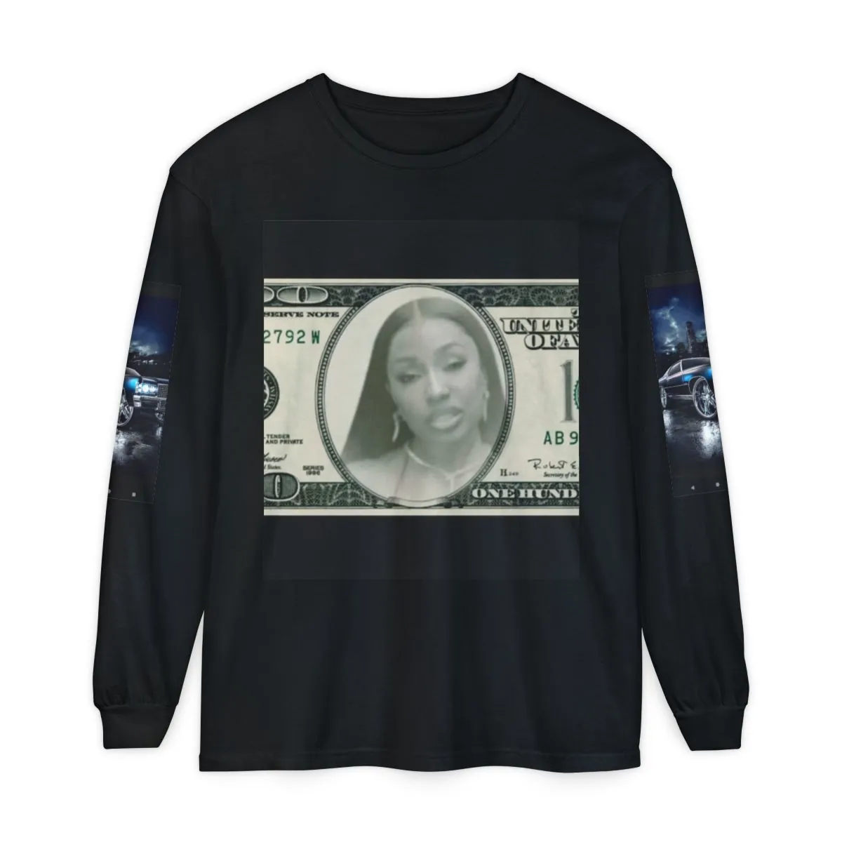Car Culture Long Sleeve Tee — Money Face Graphic & Classic Lowrider Print