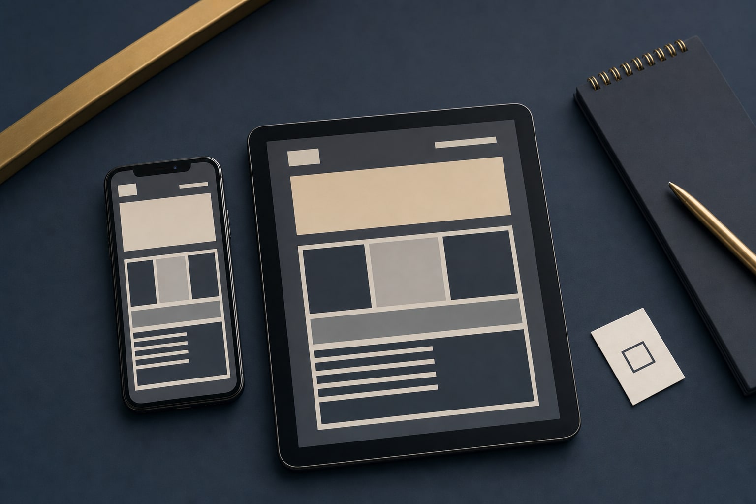 Phone and tablet showing simple responsive website layouts