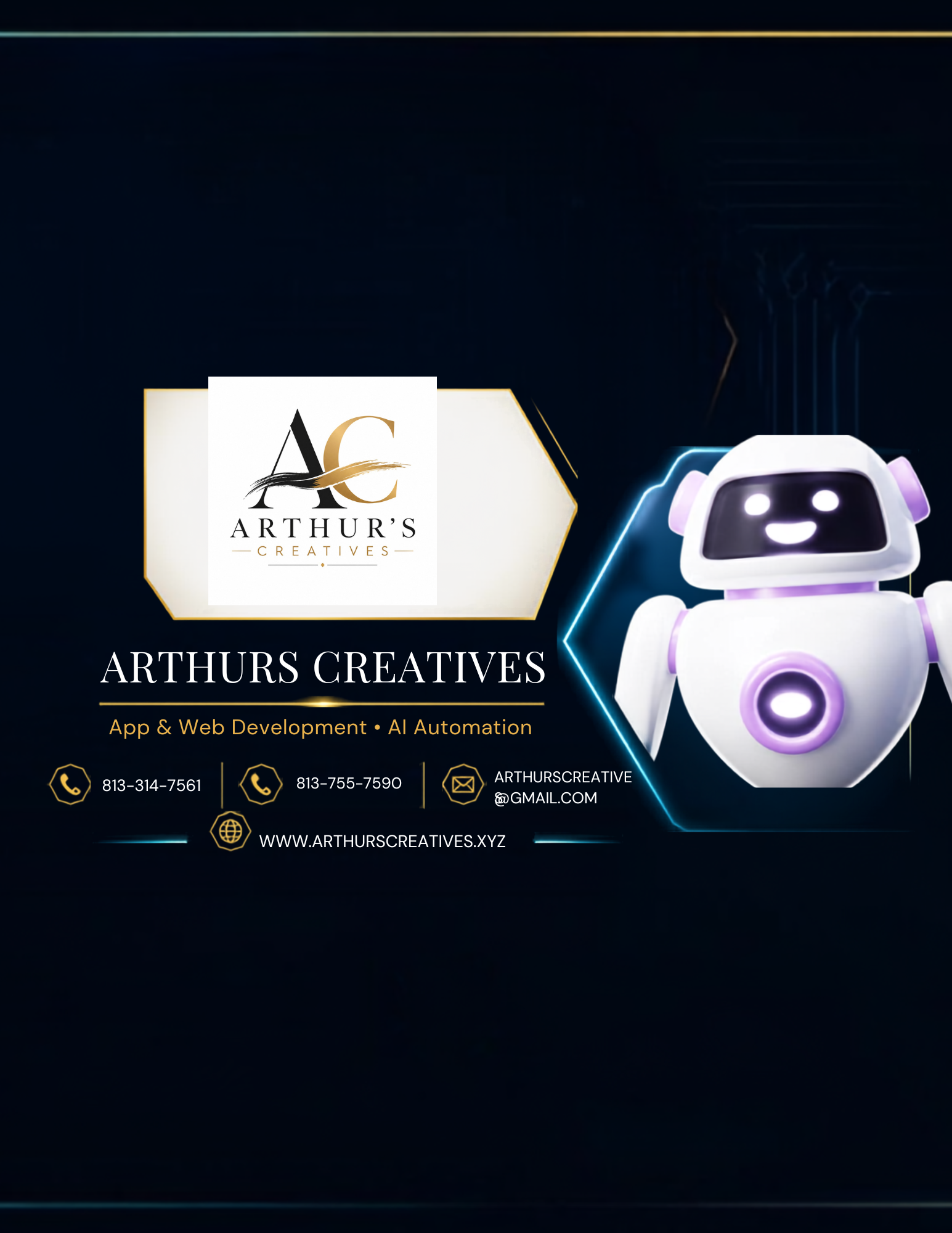 Arthur’s Creatives app, web development, and AI automation flyer