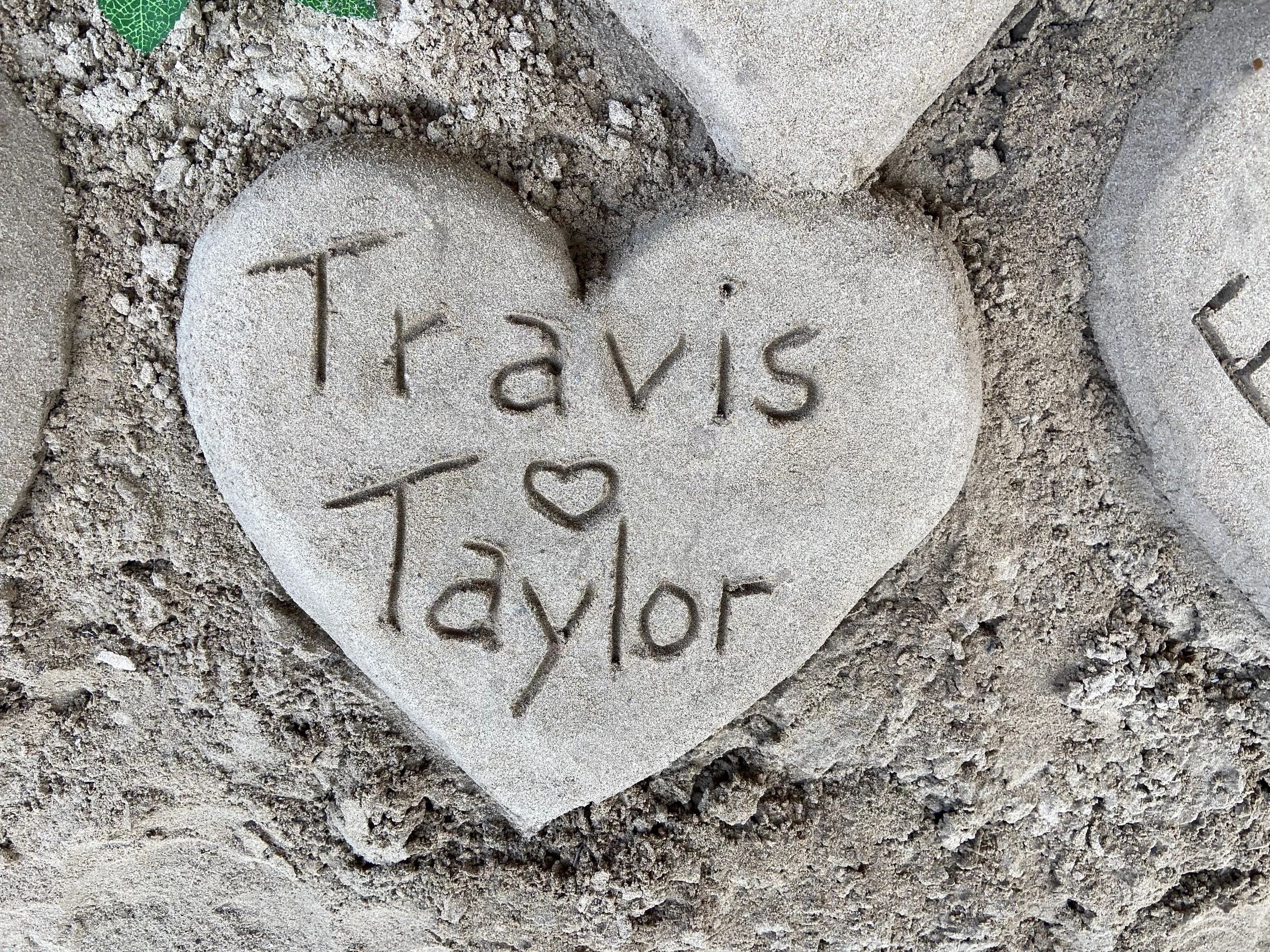 Seasonal heart sand sculpture at the Village