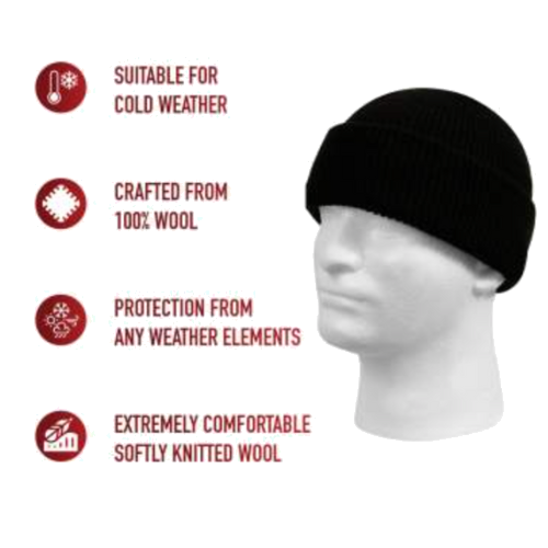 100% Wool Watch Cap (Black) view 2