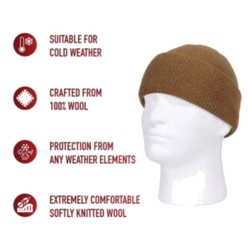 100% Wool Watch Cap (Coyote Brown) view 2