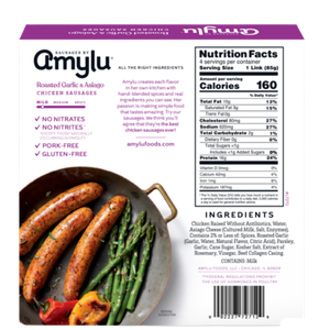 Amylu Roasted Garlic & Asiago Chicken Sausage, 12oz view 2
