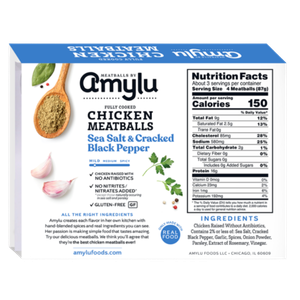 Amylu Sea Salt & Cracked Black Pepper Chicken Meatballs, 10oz view 2