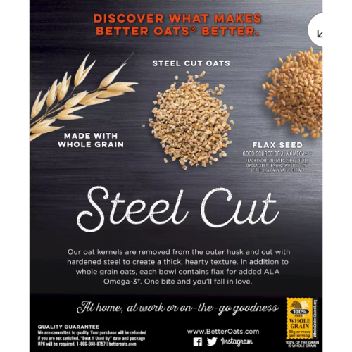 Better Oats Original Steel Cut Oatmeal with Flax Seed, 10pk, 11.6oz view 2