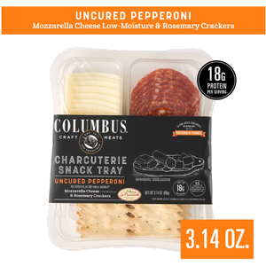 COLUMBUS Charcuterie Snack Tray with Uncured Pepperoni, Mozzarella Cheese, and Rosemary Crackers, 3.14 oz, Ready to Eat