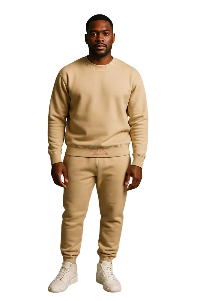 Crewneck Sweatsuit 100% Cotton w/Pockets (Beige) Sweatsuit