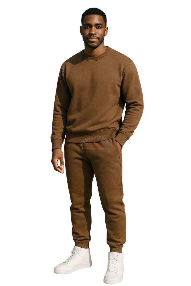 Crewneck Sweatsuit 100% Cotton w/Pockets (Brown) Sweatsuit