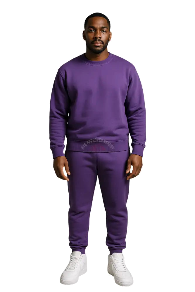 Crewneck Sweatsuit 100% Cotton w/Pockets (Purple) Sweatsuit