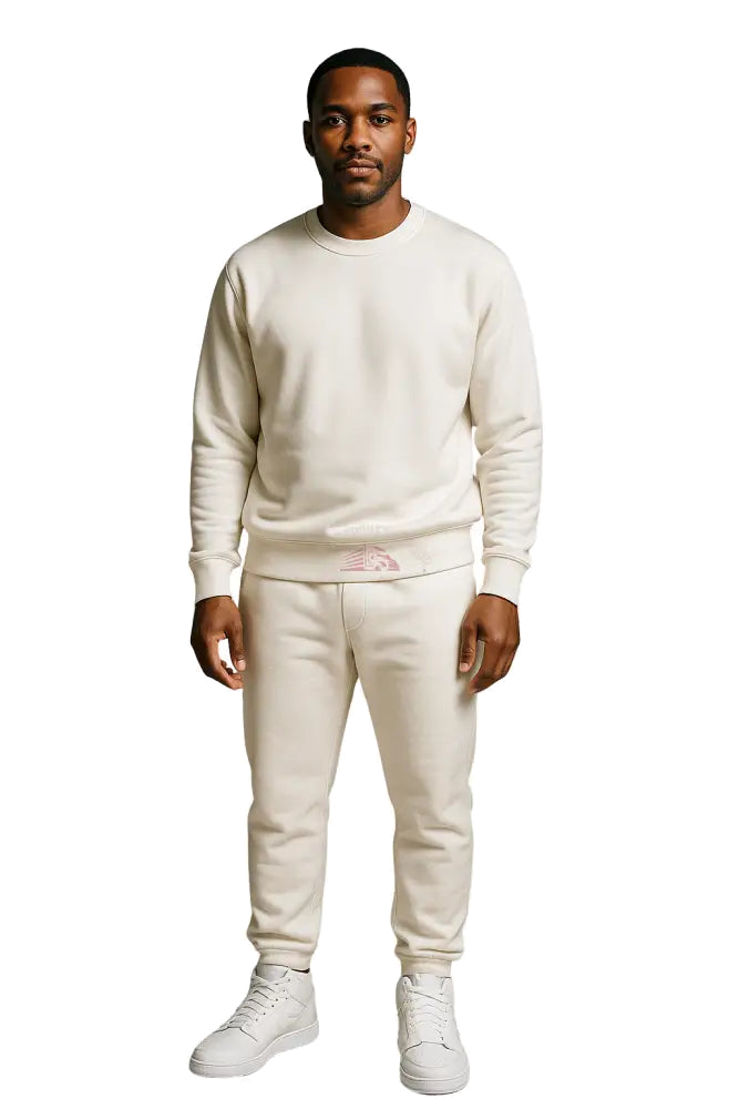 Crewneck Sweatsuit 100% Cotton w/Pockets (White) Sweatsuit