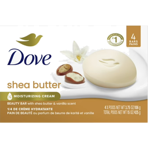 Dove Beauty Bar Women's Bath Soap Shea Butter, 3.75 oz 4 Bars