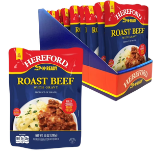 Hereford Fully Cooked Roast Beef with Gravy Bundle, Shelf Stable, 10oz each (Case of 12)