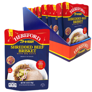Hereford Fully Cooked Shredded Beef Brisket w/BBQ Bundle, Shelf Stable, 6oz each (Case of 12)