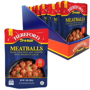 Hereford Meatballs w/Spaghetti Sauce Bundle, Fully Cooked, Shelf Stable, 10oz each (Case of 12)