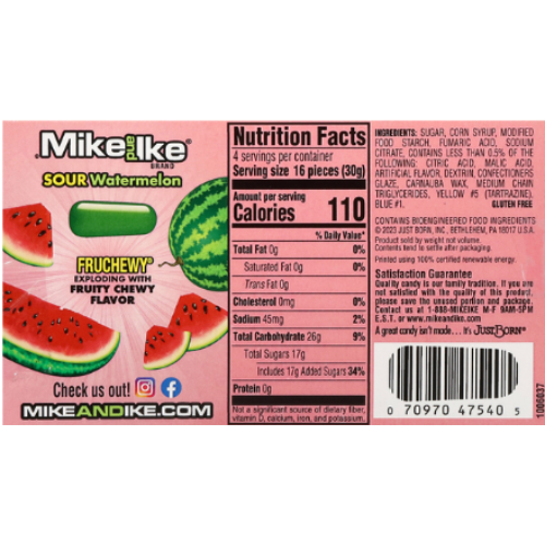 Mike & Ike Sour Watermelon Chewy Candy Movie Theater Box view 2