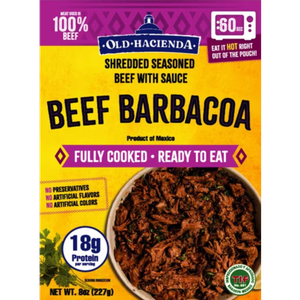 Old Hacienda Beef Barbacoa, Fully Cooked Shredded Beef Taco Filling, Shelf-Stable Pouch, 8 oz