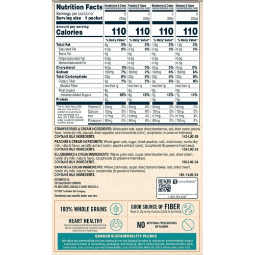 Quaker, Fruit & Cream Instant Oatmeal, Variety Packl, 1.05 oz, 8pk view 2