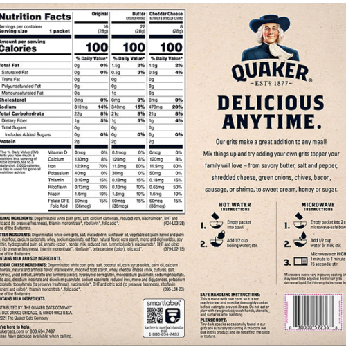 Quaker Instant Grits, Variety Pack 45.4oz., 46pk. view 2