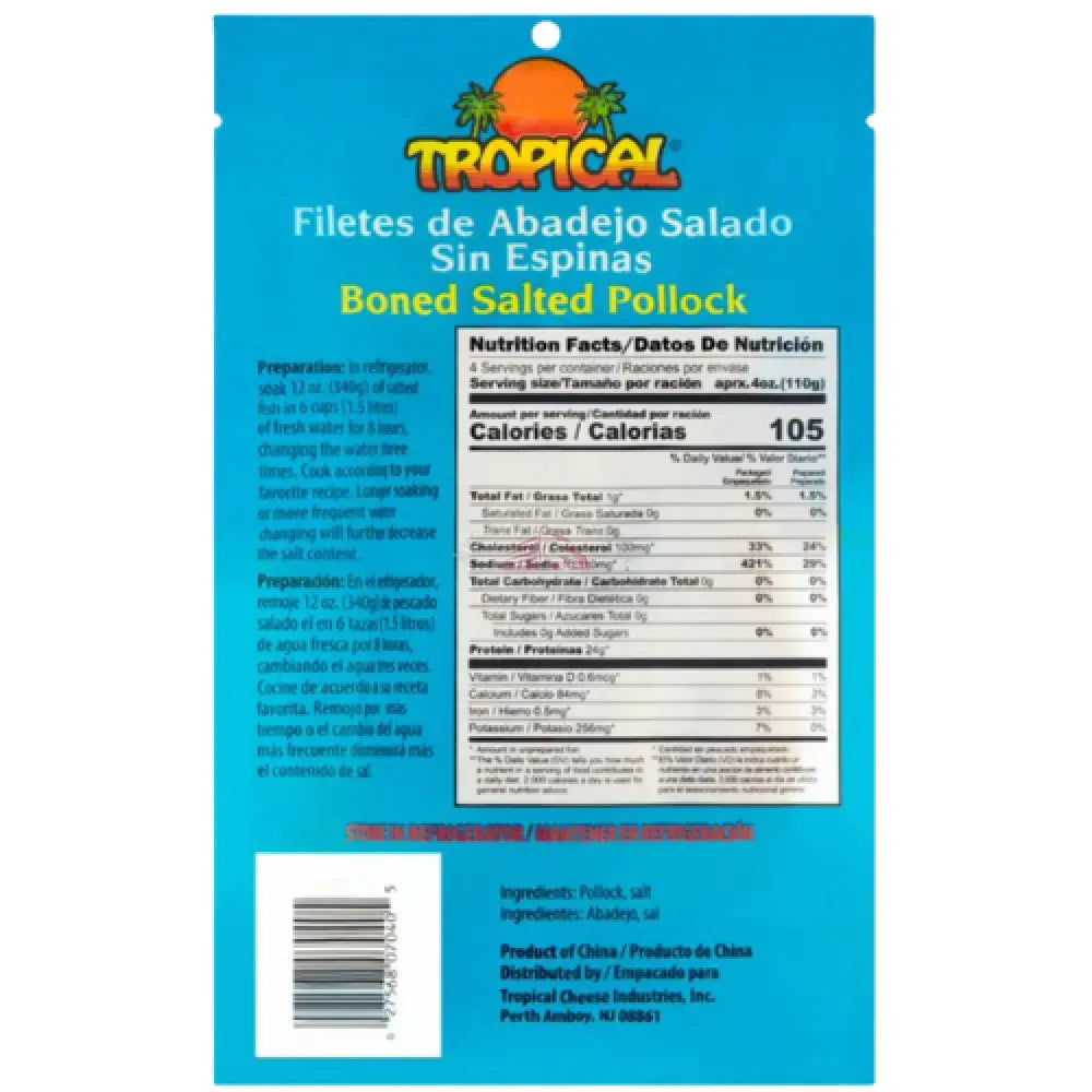 Tropical Boned Salted Pollock Fillets (Abadejo Salado) 12oz Wild Caught Fish