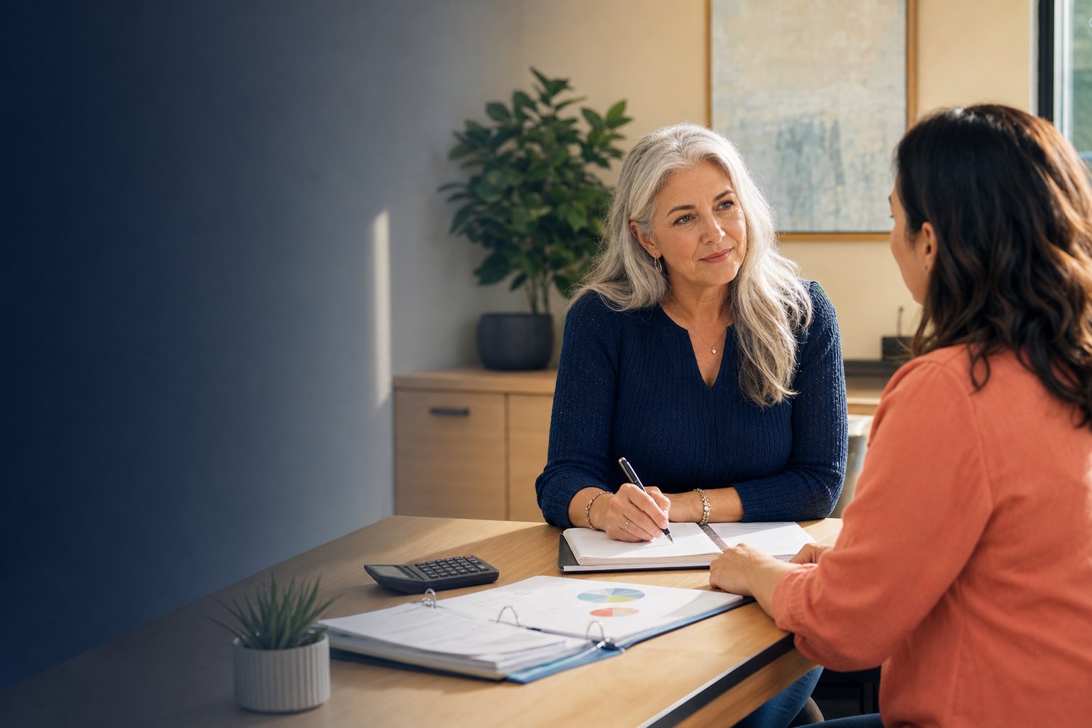 A bookkeeping professional meeting with a small-business owner