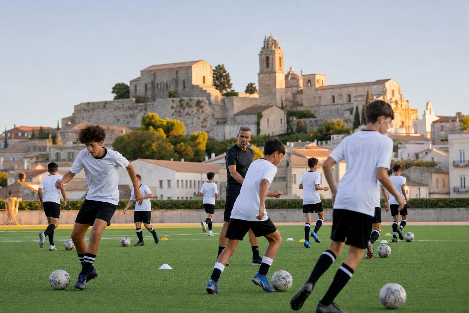 Young footballers training in Europe