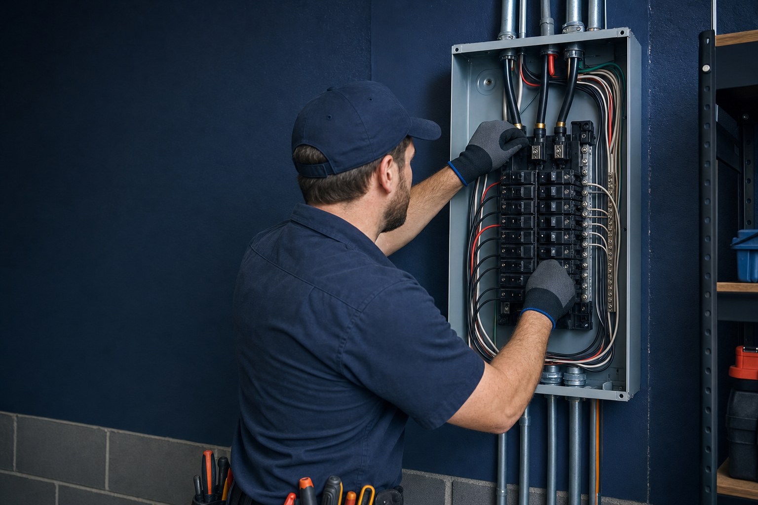Electrician replacing a residential electrical panel