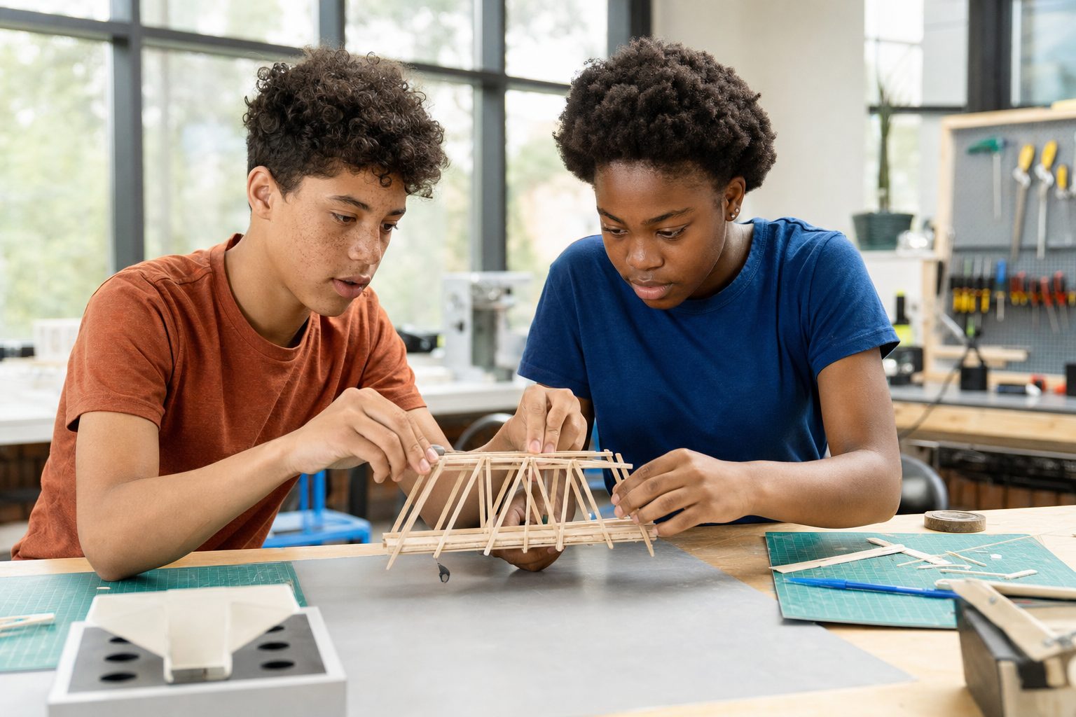 Middle school students working together on a hands-on learning project